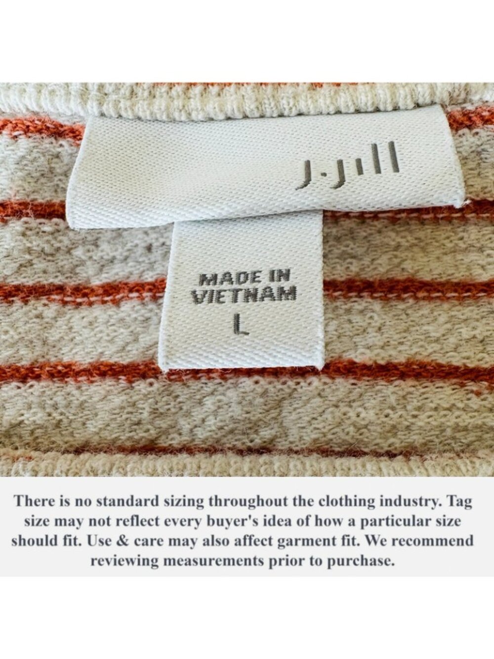 J. Jill French Terry Stripe Pullover Top Oatmeal Ginger 100% Cotton Size L - Picture 11 of 15
